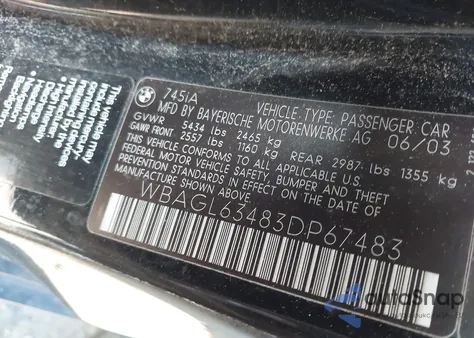 2003 BMW 745I from USA, damaged, VIN WBAGL63483DP67483